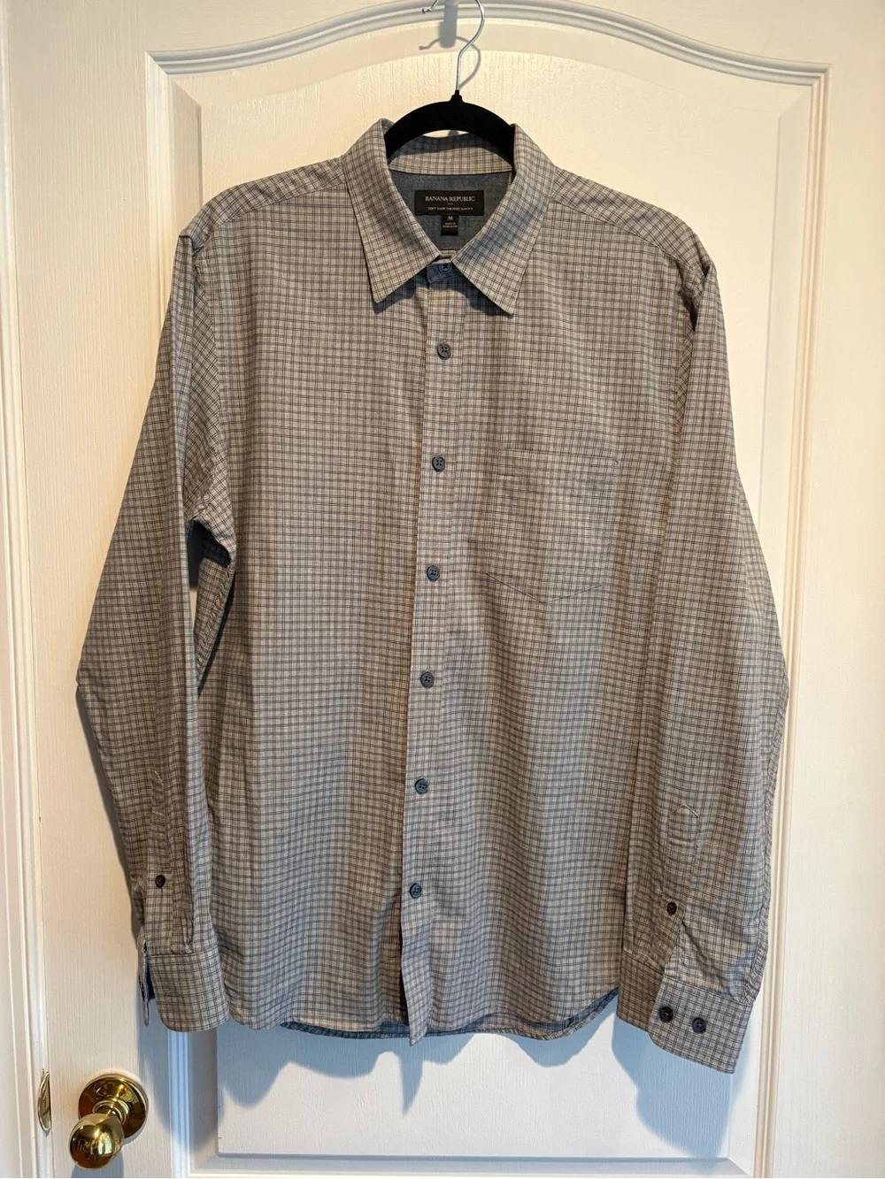 Banana Republic Men's Light Gray Micro-Check Dress Shirt
